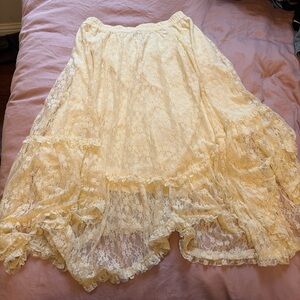American Eagle Outfitters Cream Asymmetrical Lace Skirt